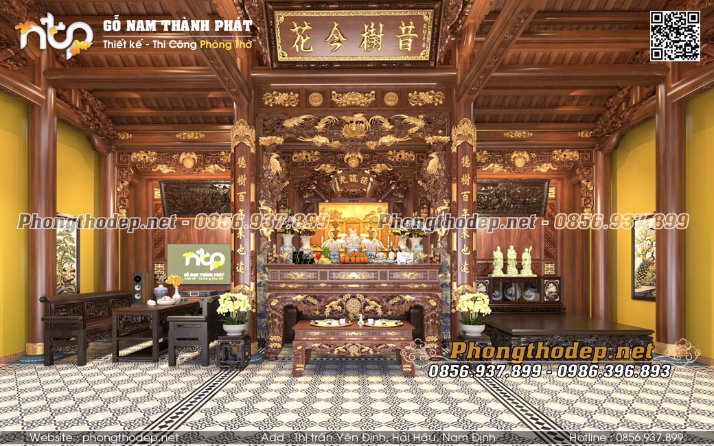 Toàn cảnh không gian nội thất 3 gian nhìn từ cửa vào